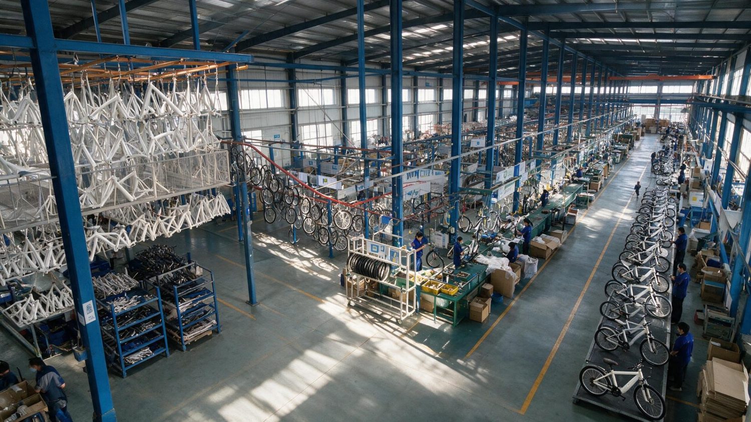 Aerial view of WANDYY kids bicycle assembly line